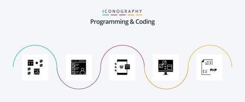 Programmieren und Codieren von Glyph 5 Icon Pack inklusive Entwicklung. Kodierung. entwickeln. Entwicklung. Computer vektor