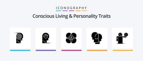Bewusstes Leben und Persönlichkeitsmerkmale Glyph 5 Icon Pack einschließlich Gefühle. menschlich. Hut. Hut. Modell. kreatives Symboldesign vektor