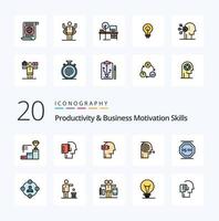 20 Produktivitäts- und Geschäftsmotivationsfähigkeiten, gefüllt mit farbigen Symbolpaketen wie Focus Business Start Focusing Solutions mental vektor