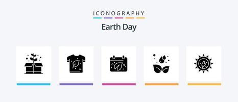 jord dag glyf 5 ikon packa Inklusive ekologi. blad. jorden. sloka. jorden. kreativ ikoner design vektor