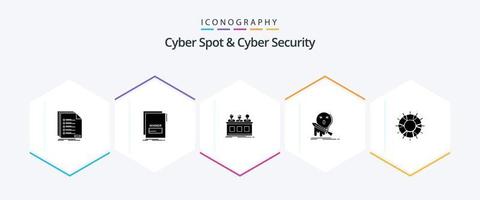 Cyber-Spot und Cyber-Sicherheit 25 Glyphen-Icon-Pack inklusive Spiel. Tod. bösartig. Jury. Experte vektor