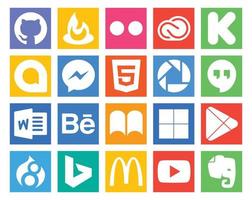 20 Social Media Icon Pack inklusive Apps Delicious Messenger iBooks Word vektor