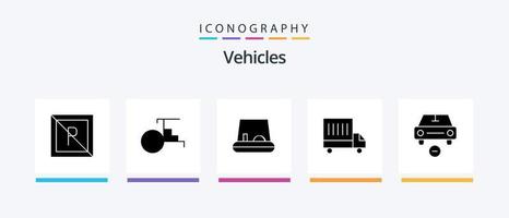 Fahrzeuge Glyphe 5 Icon Pack inklusive Fahrzeuge. weniger. Pedal. löschen. Lieferwagen. kreatives Symboldesign vektor