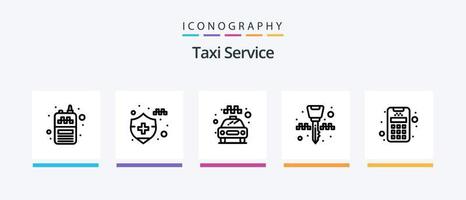 Taxi-Service-Line-5-Icon-Pack inklusive Taxi. Zündschlüssel. Bar bezahlen. Ausrüstung. Sirene. kreatives Symboldesign vektor