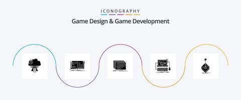 Spieldesign und Spielentwicklung Glyph 5 Icon Pack inklusive Shop. Wagen. Geschichte. Texturen. Layout vektor