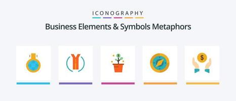 företag element och symboler metaforer platt 5 ikon packa Inklusive försäkring. kompass. växande. navigatör. växt. kreativ ikoner design vektor