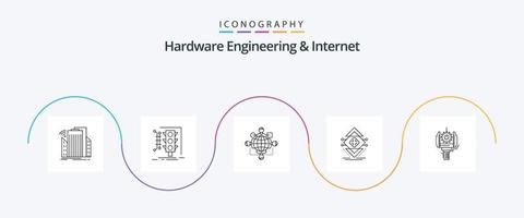 hårdvara teknik och internet linje 5 ikon packa Inklusive infrastruktur. datoranvändning. smart. möte. logik vektor