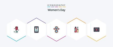 Womens Day 25 Filledline Icon Pack inklusive . Liebe. acht. Post. Auge vektor