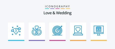 kärlek och bröllop blå 5 ikon packa Inklusive kärlek. brudgum. bröllop. mål. kreativ ikoner design vektor