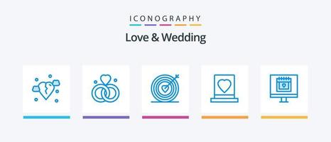 Liebe und Hochzeit blau 5 Icon Pack inklusive Liebe. Bräutigam. Hochzeit. Ziel. kreatives Symboldesign vektor