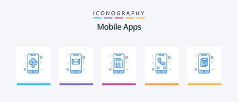 mobil appar blå 5 ikon packa Inklusive Nyheter. Ansökan. app spara. kallelse. mobil. kreativ ikoner design vektor