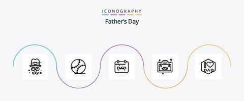 Vatertag Linie 5 Icon Pack inklusive Vater. reisen. Kalender. Büro. Aktentasche vektor