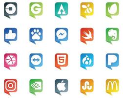 20 Social-Media-Logo im Sprechblasenstil wie Instagram Drupal Baidu HTML-Dribbling vektor