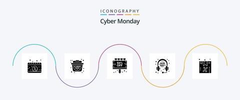 Cyber Monday Glyph 5 Icon Pack inklusive Sale. Rabatt. Planke. Verkauf. E-Commerce vektor