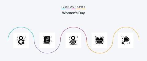 Womens Day Glyph 5 Icon Pack inklusive Schild. Frauentag. acht. Glücklich. Abzeichen vektor
