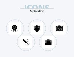 Motivations-Glyphen-Icon-Pack 5 Icon-Design. . Gesundheitstasche. Zertifikat. Tasche. Sicherheit vektor