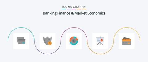 bank finansiera och marknadsföra ekonomi platt 5 ikon packa Inklusive finansiera. budget. vakt. analys. dollar vektor