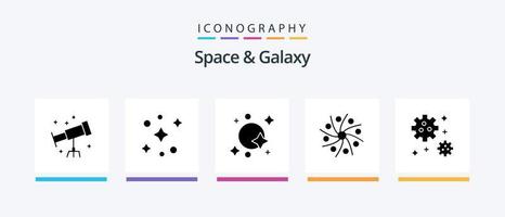 Plats och galax glyf 5 ikon packa Inklusive meteor. universum. satellit. Plats. galax. kreativ ikoner design vektor