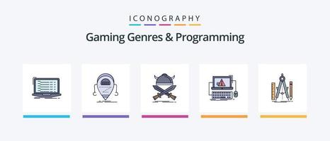 Gaming-Genres und Programmierlinie gefüllt 5 Icon Pack einschließlich Handy. API. Krieger. Spiel. entwickeln. kreatives Symboldesign vektor