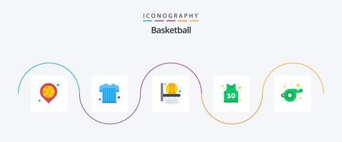 basketboll platt 5 ikon packa Inklusive . sport. basketboll netto. tränare. skjorta vektor