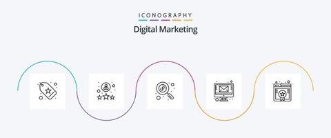 digital marknadsföring linje 5 ikon packa Inklusive rang. sändning e-post. pengar. övervaka. e-post vektor