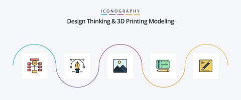 Design Thinking und D Printing Modeling Line gefüllt Flat 5 Icon Pack inklusive Browser. online. Ausbildung. Bleistift. Ausbildung vektor