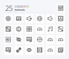 Multimedia-Icon-Pack mit 25 Zeilen, einschließlich Zahnrädern. Kontrast. Volumen. Farben. schalten vektor