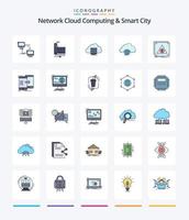 kreatives Netzwerk Cloud Computing und Smart City 25 Zeilen gefülltes Icon Pack wie City. Fluss. Fabrik. Daten. Lagerung vektor