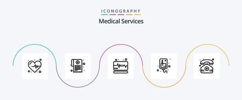 Symbolpaket für medizinische Dienstleistungen, Linie 5, einschließlich Telefon. medizinisch. Monitor. Krankenhaus. iv vektor