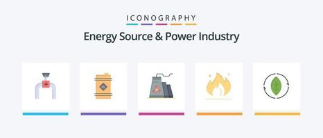 energi källa och kraft industri platt 5 ikon packa Inklusive grön. konstruktion. byggnad. olja. brand. kreativ ikoner design vektor