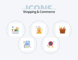 Shopping und Handel Flat Icon Pack 5 Icon Design. Lebensmittelgeschäft. Essen Eimer. Seefracht. Einkaufstasche. Lieblingseinkäufe vektor