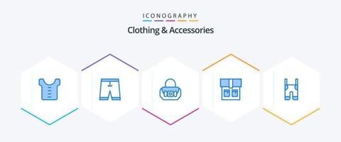 Kleidung und Accessoires 25 blaue Icon-Packs mit Trägern. Kleidung. Tasche. Zahnspange. Mode vektor