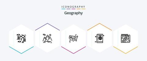 Geographie 25-Zeilen-Icon-Pack inklusive Cover. Reisepass. wandern. Amerika. vereinigt vektor