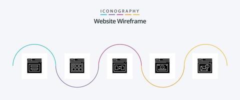 Website Wireframe Glyph 5 Icon Pack inklusive Browser. Website. Buchseite. Buchseite. Aktie vektor