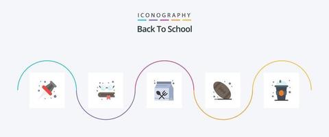 Back to School Flat 5 Icon Pack inklusive Back to School. Saft. Ausbildung. trinken. Ball vektor