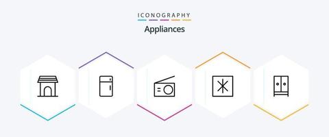apparater 25 linje ikon packa Inklusive apparater. isskåp. Hem. kylskåp. Hem vektor