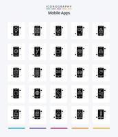 Creative Mobile Apps 25 Glyph Solid Black Icon Pack wie Trainings-App. online. Interaktion. Lernen. ui vektor