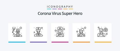 korona virus super hjälte linje 5 ikon packa Inklusive flicka. apotekare. kvinna. sjukhus. kvinna. kreativ ikoner design vektor