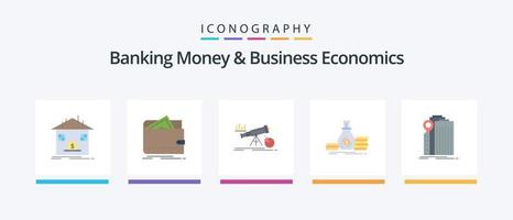 bank pengar och företag ekonomi platt 5 ikon packa Inklusive investering. ackumulation. personlig. förutsägelse. prognos. kreativ ikoner design vektor