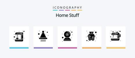 Home Stuff Glyph 5 Icon Pack inklusive Maschine. brot. Nocken. Toaster. Maschine. kreatives Symboldesign vektor