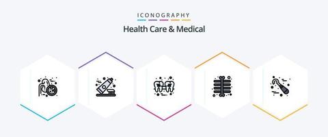 Gesundheitswesen und Medizin 25 gefüllte Symbolpakete einschließlich Zahnarzt. Skelett Röntgen. Zahn. Strahl. Kabel vektor