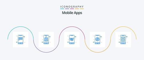 Mobile Apps Blue 5 Icon Pack inklusive Gerät. online. Wagen. Musik. App vektor