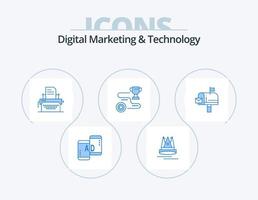 digital marknadsföring och teknologi blå ikon packa 5 ikon design. post. väg. skrivare. Framgång. prestation vektor