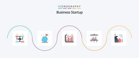 företag börja platt 5 ikon packa Inklusive pussel. skärm. analys. projektor. Graf vektor