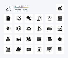 zurück zur Schule 25 solides Glyphen-Icon-Pack mit Büchern. Geometrie. Forschung. Teiler. Licht vektor