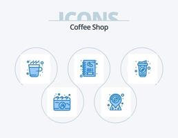 Café blau Icon Pack 5 Icon Design. Pappbecher. Kaffee. Tasse. Geschäft. Kaffee vektor