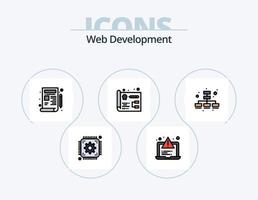 Webentwicklungslinie gefüllt Icon Pack 5 Icon Design. . Mockup-Design. Browser. Einstellung. Entwicklung vektor