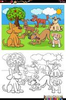 Cartoon Happy Dogs Gruppe Malbuch Seite vektor