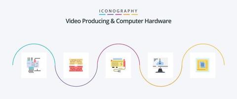 video producerar och dator hårdvara platt 5 ikon packa Inklusive Installera. ladda ner. dimm. moln. kraft vektor