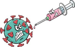 Coronavirus und Impfstoff in Spritzen-Cartoon-Illustration vektor